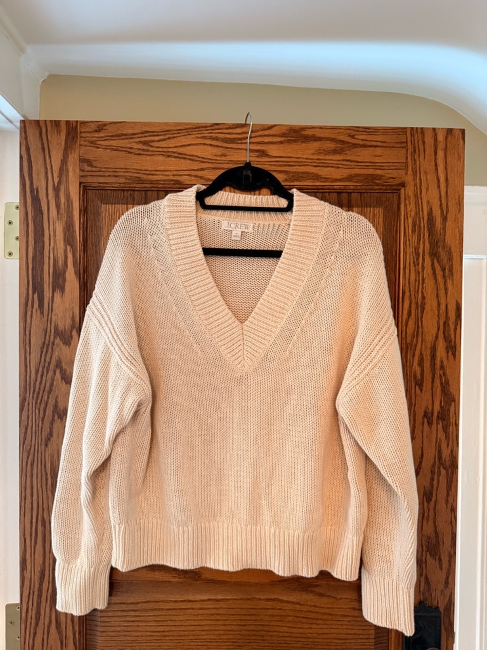 J. Crew Cotton Cream Relaxed V-neck sweater, size medium - Picture 2 of 9